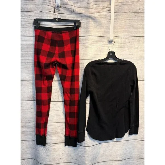 Old Navy Red Buffalo Plaid Thermal Pajama Set Top Size L Pants Size M - Picture 2 of 3
